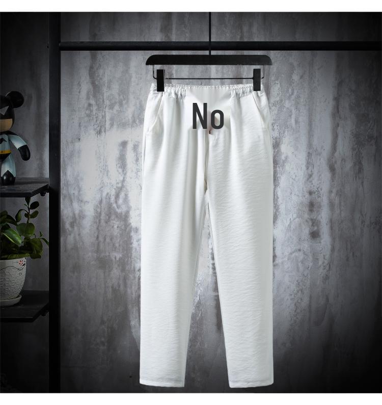 Ice Silk Summer Men's Cotton Linen T-Shirt & Long Pants Set - Casual Solid Color, Plus Size Available