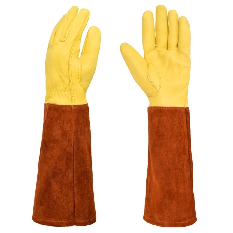 Heat Resistant Gardening Gloves Leather Durable Protective Long Cuffs For Outdoor Work And Home Maintenance