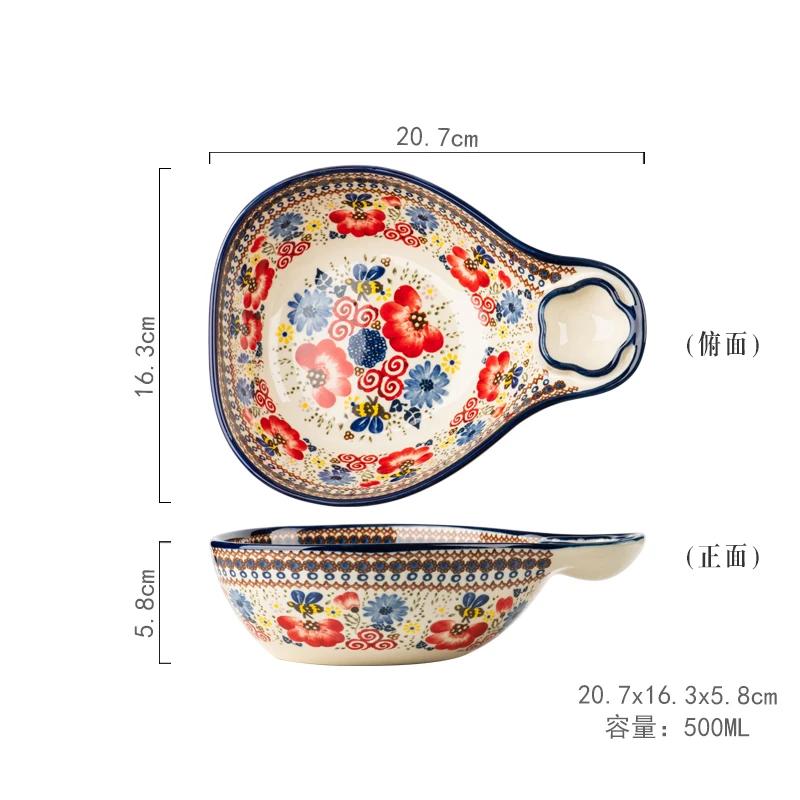 Винтажная цветочная керамическая тарелка, тарелка для пельменей с уксусом, овощная салатница, фруктовая чаша, тарелка для закусок, керамическая посуда