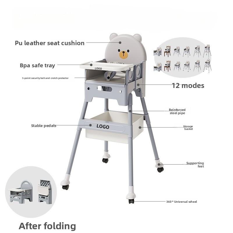 Детский стульчик для кормления, Трансформируемый стульчик для кормления для младенцев и малышей, Портативный стульчик для кормления со складной конструкцией, Бустер для кухни, столовой и улицы
