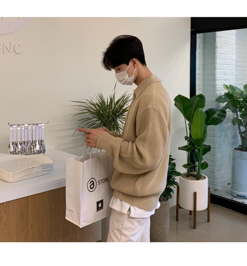 Men's Retro Korean Half-Zip Lapel Sweater - Loose Fit, Autumn/Winter Style Casual Trend