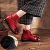 Ethnic Genuine Leather Shoes Women Vintage Boots and Shoes for Autumn Womens Retro Boots Boho Style Shoes Ladies Red Ankle Boots