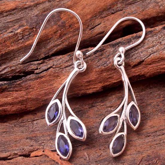 Серьги из стерлингового серебра 925 пробы с натуральным иолитовым камнем Ювелирные изделия ручной работы