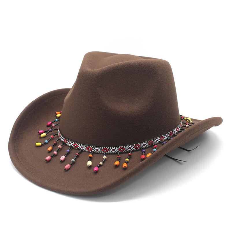 Woolen Western Cowboy Hat Men And Women Couple Ethnic Wind Roll Along Top Hat Sun Hat Jazz Hat