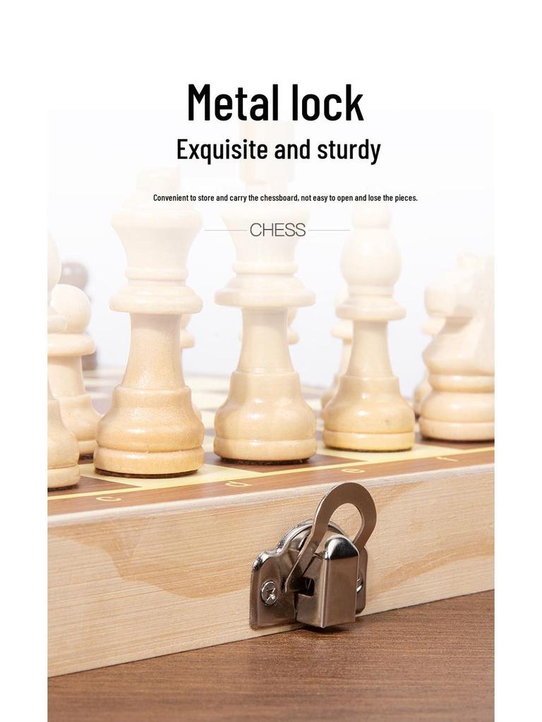 Solid Wood Magnetic Folding Chess Set with Double Queens for Students and Children.