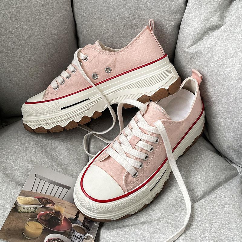 Women's High-Rise Canvas Shoes with Thick Sole, Campus Platform Shoes, All-Matching Casual Shoes for Spring and Autumn