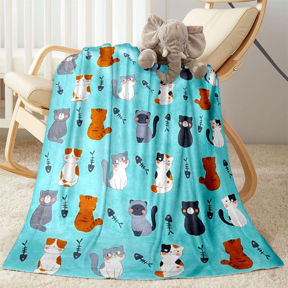 Cats In A Garden Flannel Blanket,Lightweight,Office Blanket,Sofa Blanket,Comfortable Blanket