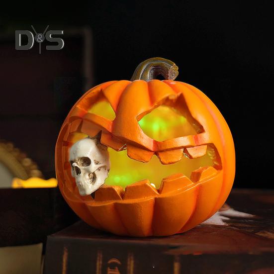 Хэллоуин тыква пожирающий череп фигурка с подсветкой жуткая светящаяся тыквенная голова смоляная статуэтка скульптура домашний офис настольное украшение орнамент