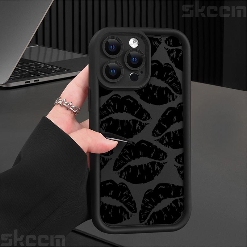Black Lips Kiss Print Silicone Soft Case For Samsung Galaxy S25 S24 Ultra S23 S22 Plus S21 S20 FE A55 A54 A15 A35 Cover