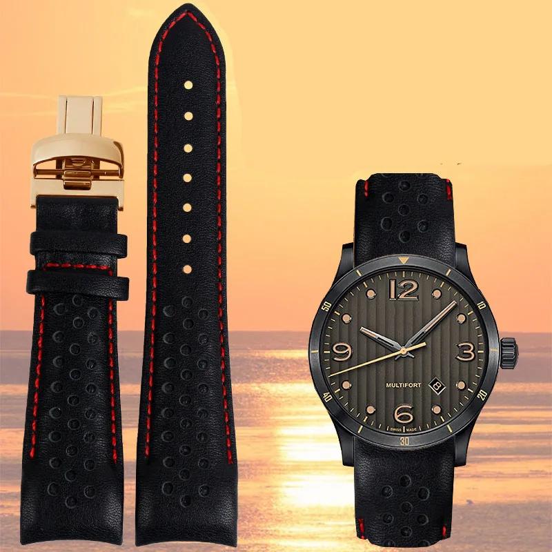 Для Mido Helmsman M025407a Series Top Genuine Leather Watch Band M005 Sao Orange Helm Leather Watch Remezzo 22 мм male