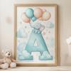 Elephant Charm - Poster "A" With Balloons Elephant Charm - Poster "A" With Balloons, 70X100 Cm, Dark Brown Wooden Frame, 230 Gsm Matte Paper