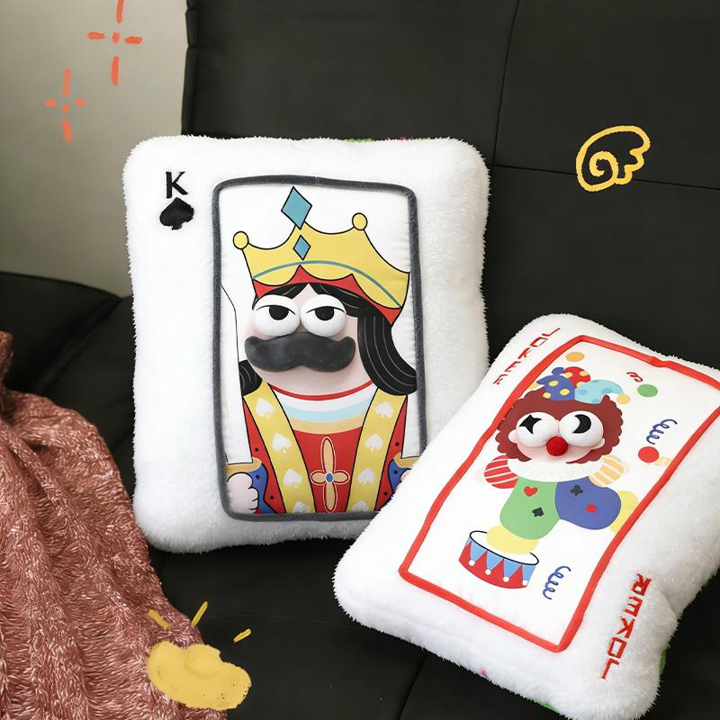 40Cm Funny Playing Card Plush Pillow Stuffed 3D Eyes King Queen Jake Big Joker Seat Cushion Back Head Support Plushie Decor