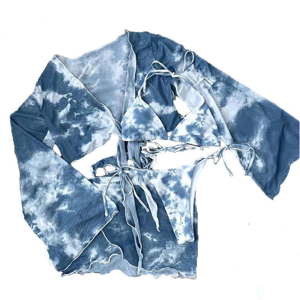 Женский разделенный купальник с принтом тай-дай, сексуальный купальник из четырех частей бикини