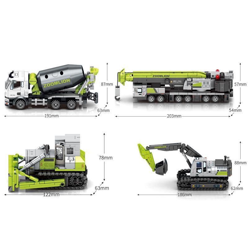 Набор строительных блоков «Строительная техника Senbao»: Экскаватор, Бетономешалка, Грузовик, Бульдозер, Подъемный кран Сборная игрушка для мальчиков.