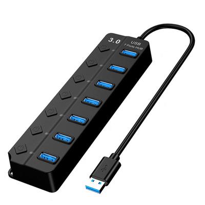 USB-концентратор с 7 портами, кабельный концентратор USB-концентратор с независимым переключателем, питание от шины расширения USB Gen1, высокоскоростная передача данных 5 Гбит/с, совместимость с работой из дома