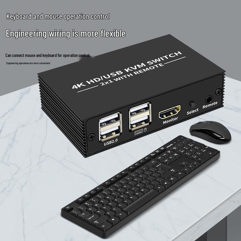 KVM-переключатель 2x1 HDMI: Видео 4K, Совместное использование USB-мыши и клавиатуры