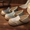 Fashion Houndstooth Embroidery Women Handmade Linen Cotton Slip On Loafers Ladies Casual Comfortable Sneakers Flat Hemp Shoes 2024