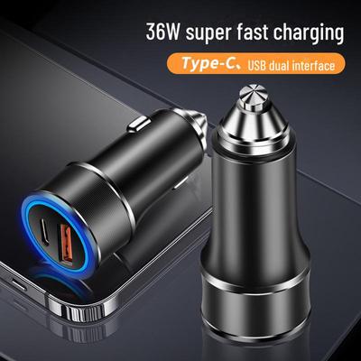 Автомобильное зарядное устройство мощностью 36 Вт с двумя USB Type-C и металлическим QC3.0