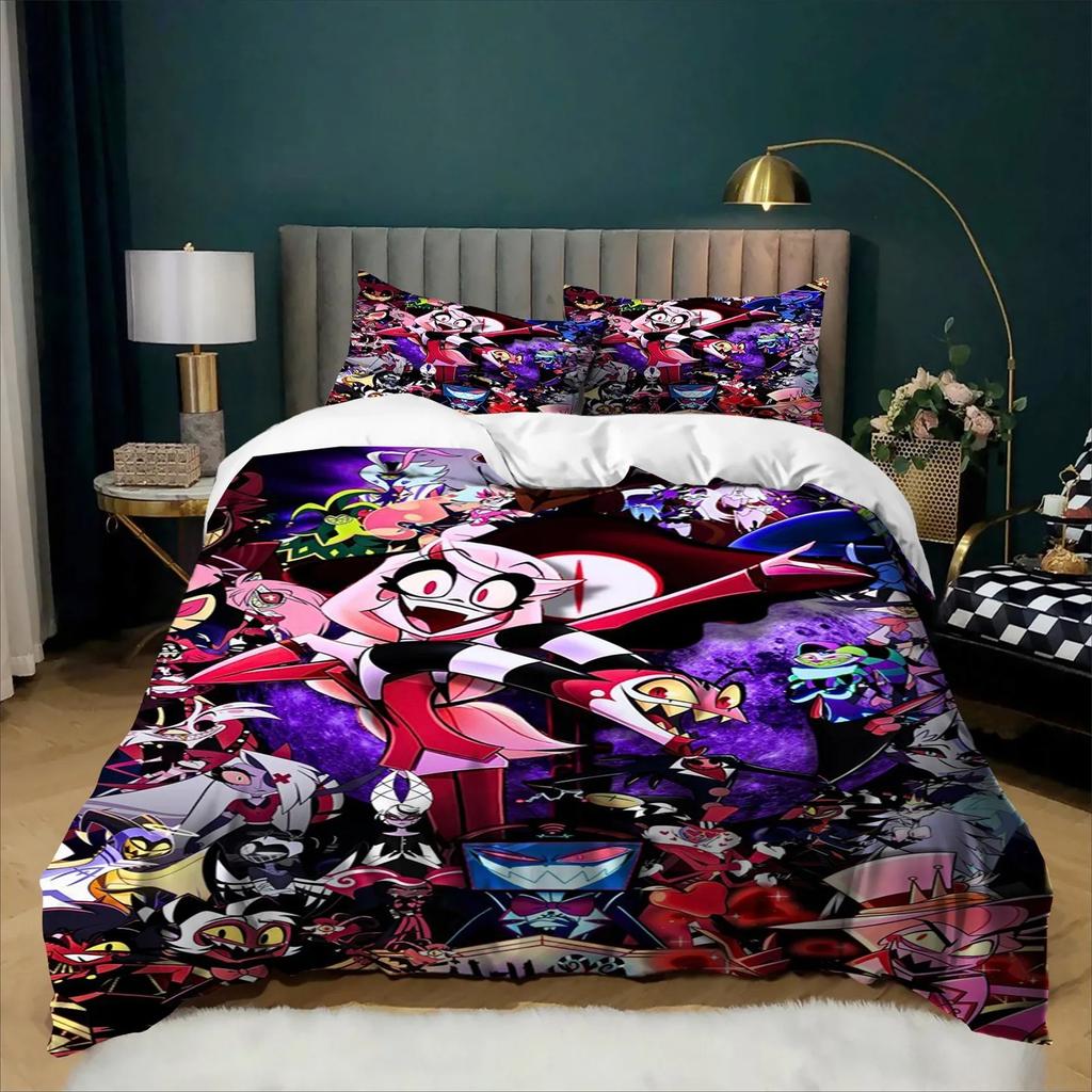Hazbin Hotel Style 3D Duvet Cover Set Anime Print 2/3pcs Bedding Set For Boys Teens Adult Bedroom Decoration Single Twin Full