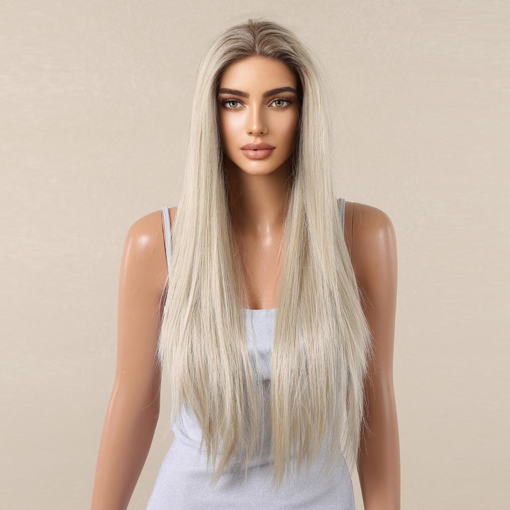 ALAN EATON Длинный светлый прямой парик на шнуровке для женщин, натуральные волосы высокой плотности, для ежедневного использования, синтетические парики, термостойкие