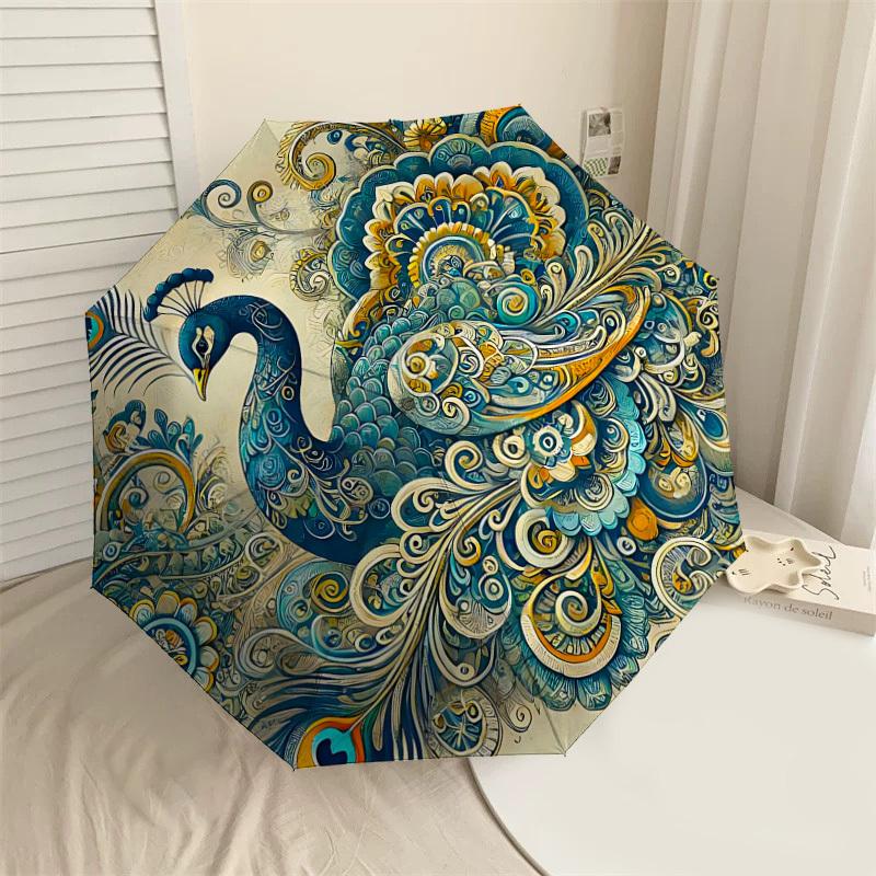 1PC Peacock PatternAutomatic Open/Close Umbrella with Windproof, 8-Rib Sturdy Canopy, Durable Ribs, Fashionable Design1226A