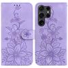 For Samsung Galaxy S25 Ultra Case Lily Flower Imprint Leather Phone Cover with Stand