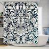 Винтажная Цветочная Шторка для Душа с Мягким Эффектом Водопада для Ванной Комнаты, Темно-Синий Белый Элегантный Принт, Прочная Водонепроницаемая Ткань