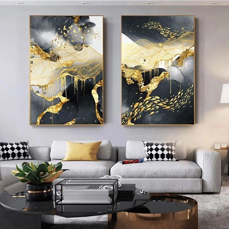 Golden Black Marble Canvas Art Luxury Painting Decoration Home Wall Art Picture for Living Room Canvas Wall Art Pictures Decor