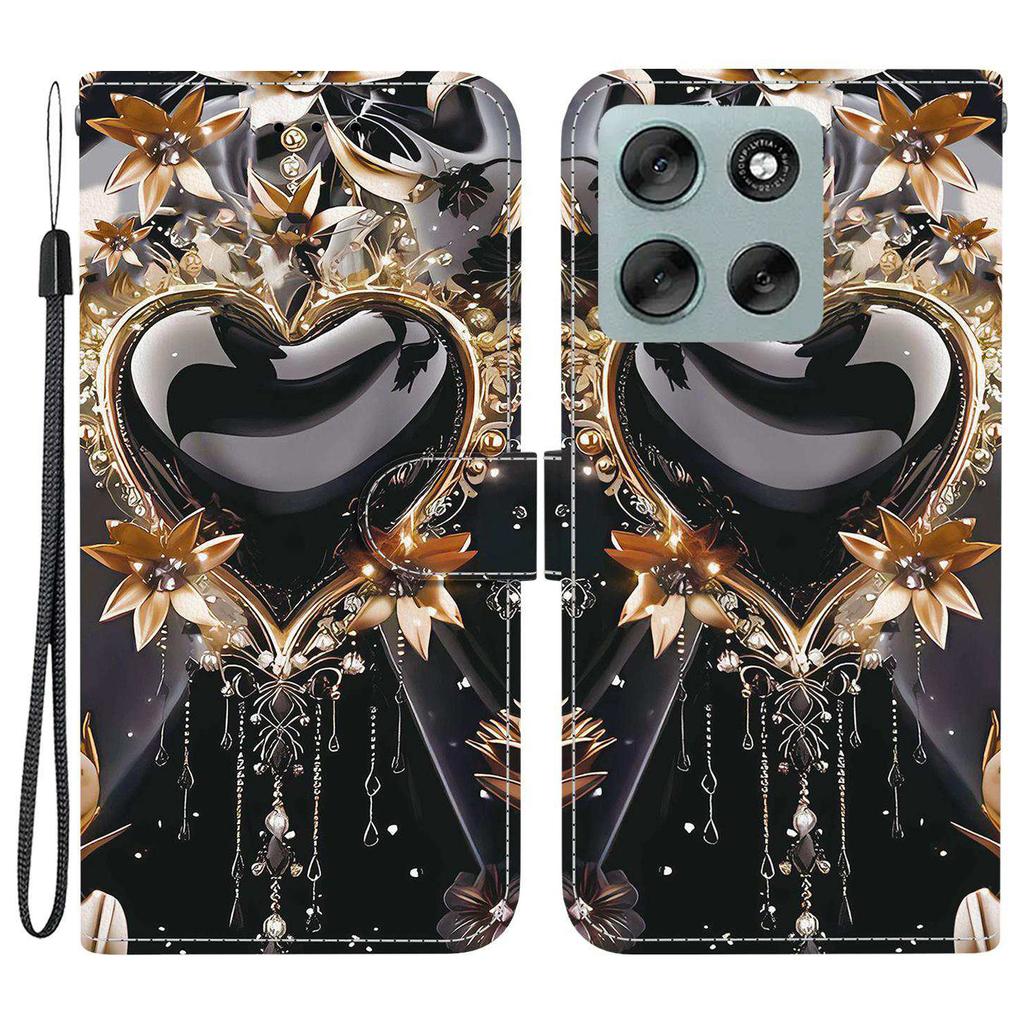 Для Motorola Moto G56 5G Кошелек Чехол С Принтом Кожаная Подставка Чехол для Телефона с Ремешком