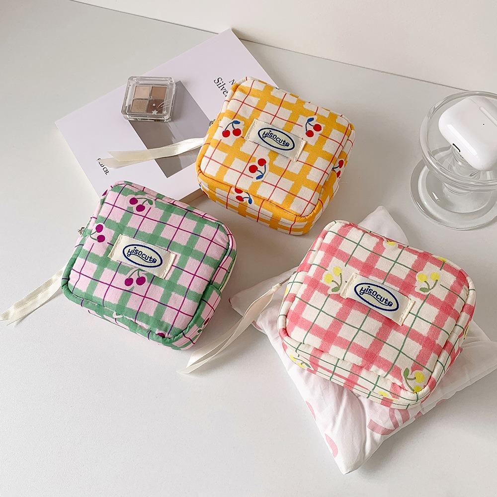 Checkered Cartoon Cherry Y2K Cherry Pencil Case Stationery Storage Bag Office Supplies