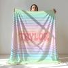 Rainbow Personalized Blanket Name Blanket Customized Blanket With Name Flannel Blankets And Throws Color Soft Flannel Blanket