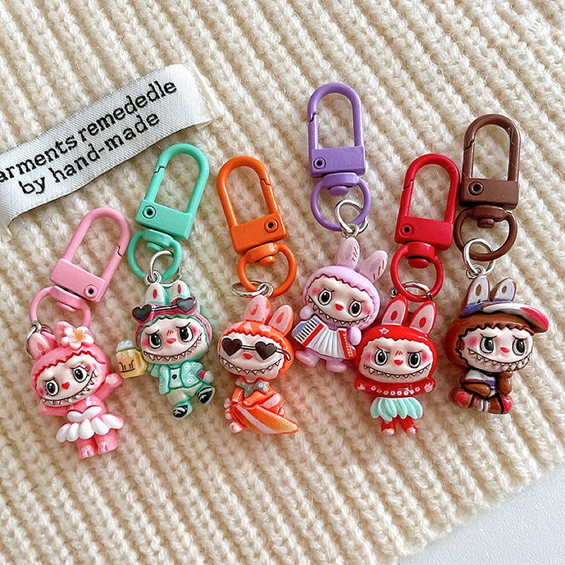 Cartoon Novelty Labubu Keychain Pendant Car Keychain For Women Girls Kawaii Exquisite Backpack Decoration Accessories Gifts