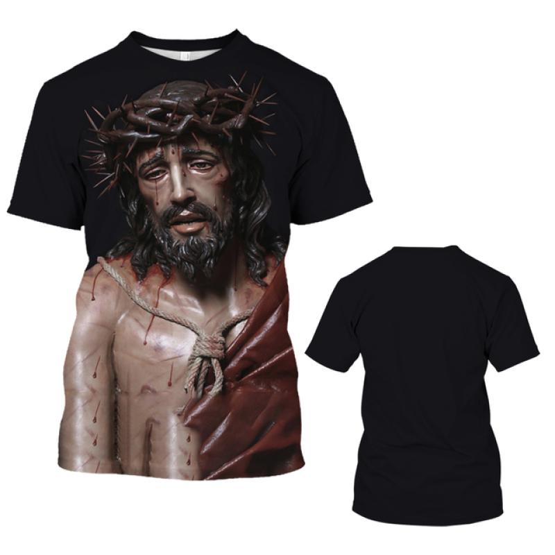 Fashion Jesus 3D Print T Shirt For Men Street Trend Short Sleeves Top Summer Oversized T-Shirt Clothes Casual O-neck Sweatshirt