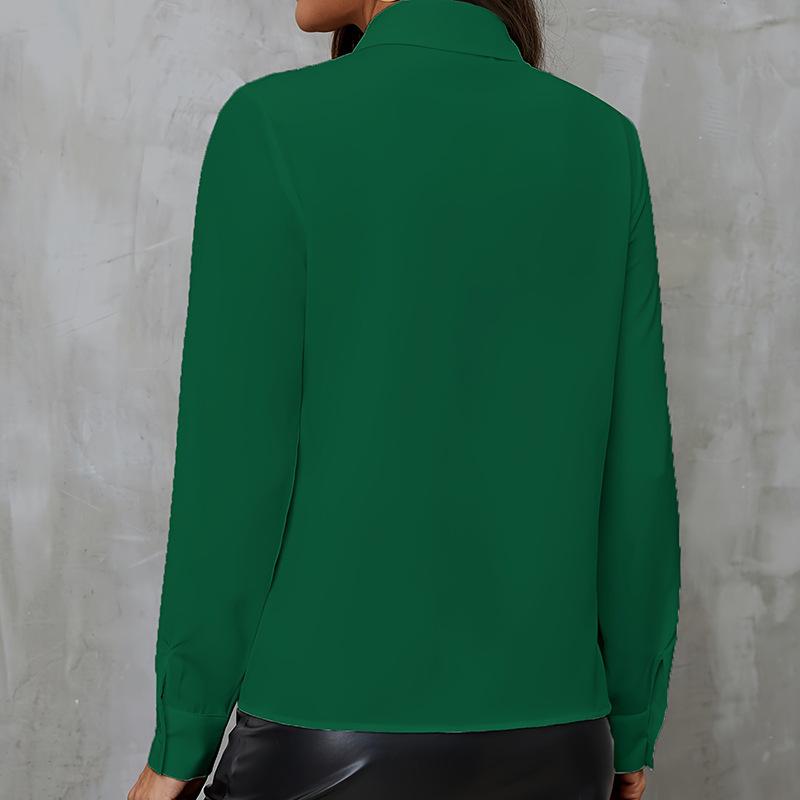 YYFS Женская мода, повседневные весенне-осенние однотонные рубашки-поло с длинным рукавом и принтом, блузки и рубашки