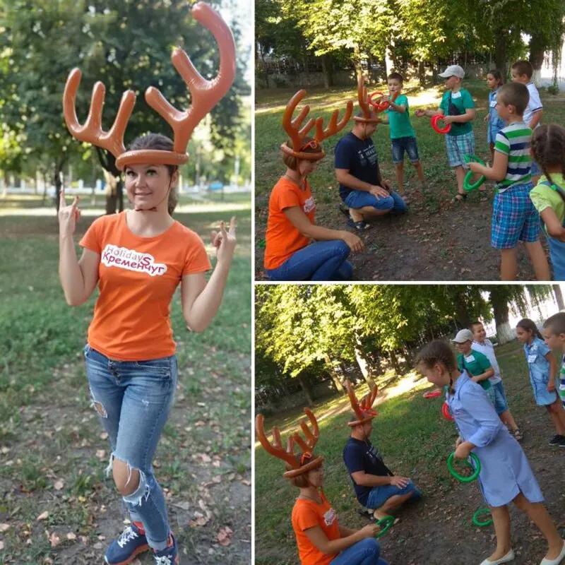 Christmas Game Inflatable Reindeer Antler Hat Ring Toss Game for Kids Adults Entertainment Props Xmas Decor Party Supplies Gift