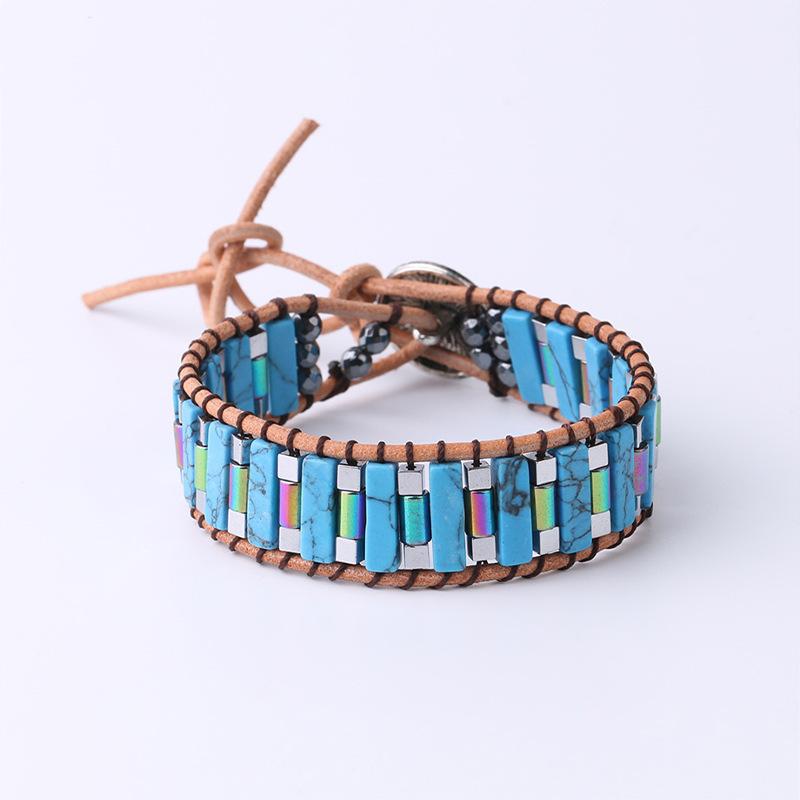 Длинный квадратный браслет из бисера в национальном стиле, ручной работы, браслет из натурального камня, женский браслет