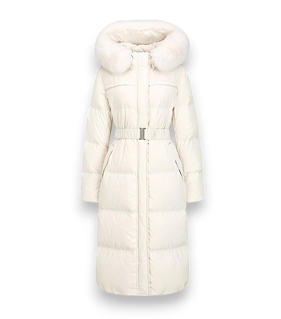 [Fox Fur Hooded Belted Goose Down Jumper GPCP2PDW51] – Luxurious Warmth and Style