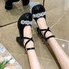 Fairy Style Mary Jane Shoes Girl 2025 New Thick Heel Rhinestone Korean Version Small Leather Shoes French Strap High Heels