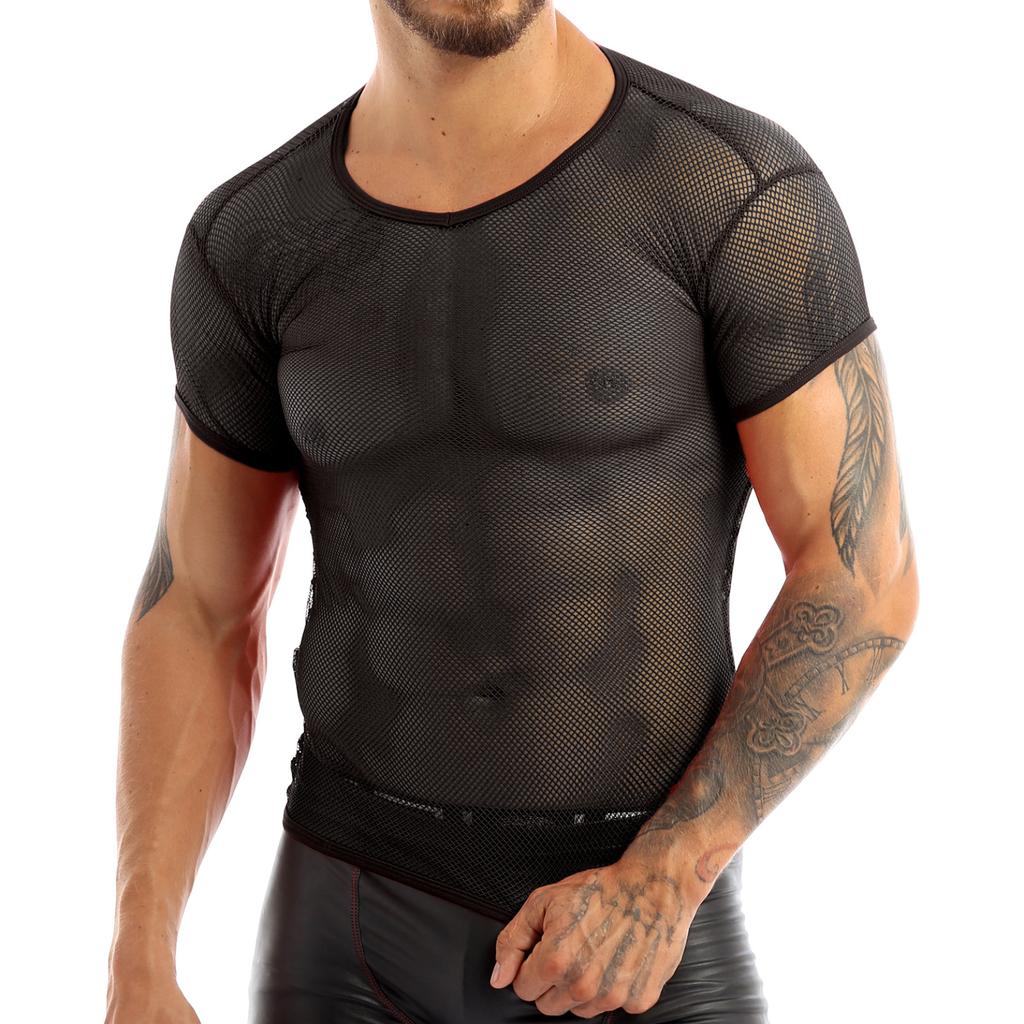 Summer Cool Mesh Slim Casual Short Sleeve T-Shirt Mesh T-Shirt Man See Through Vest Tops