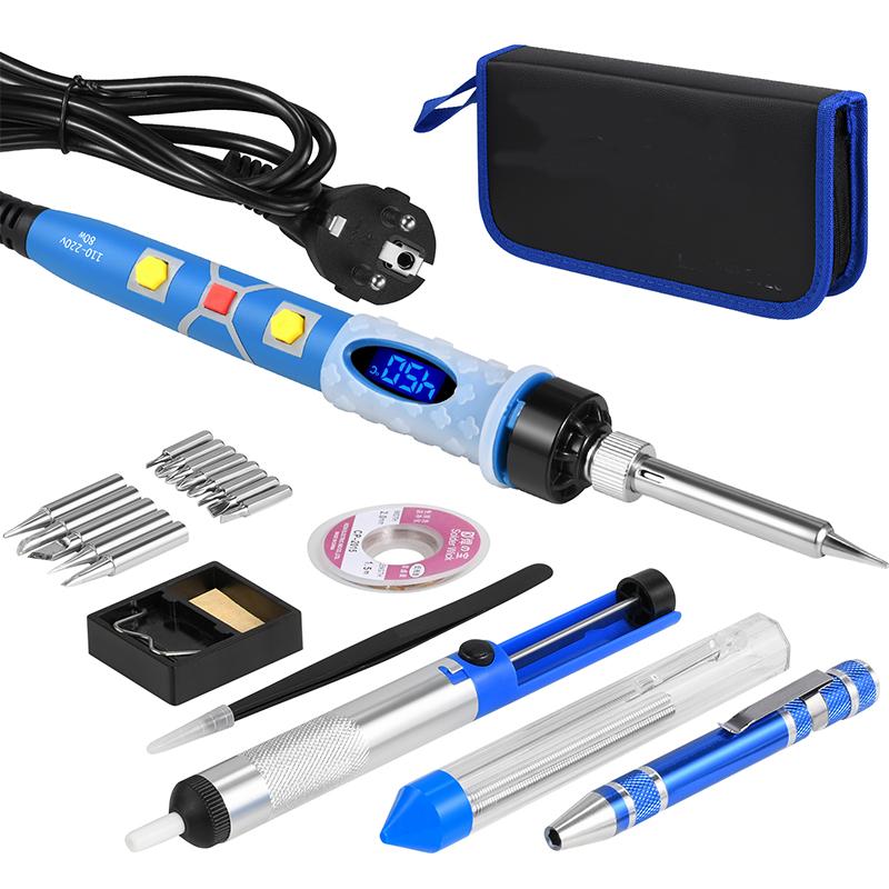 Soldering Iron Kit Adjustable Temperature 80W Welding Tools Repair Soldering Gun Set Desoldering Pump Solder Wire LCD