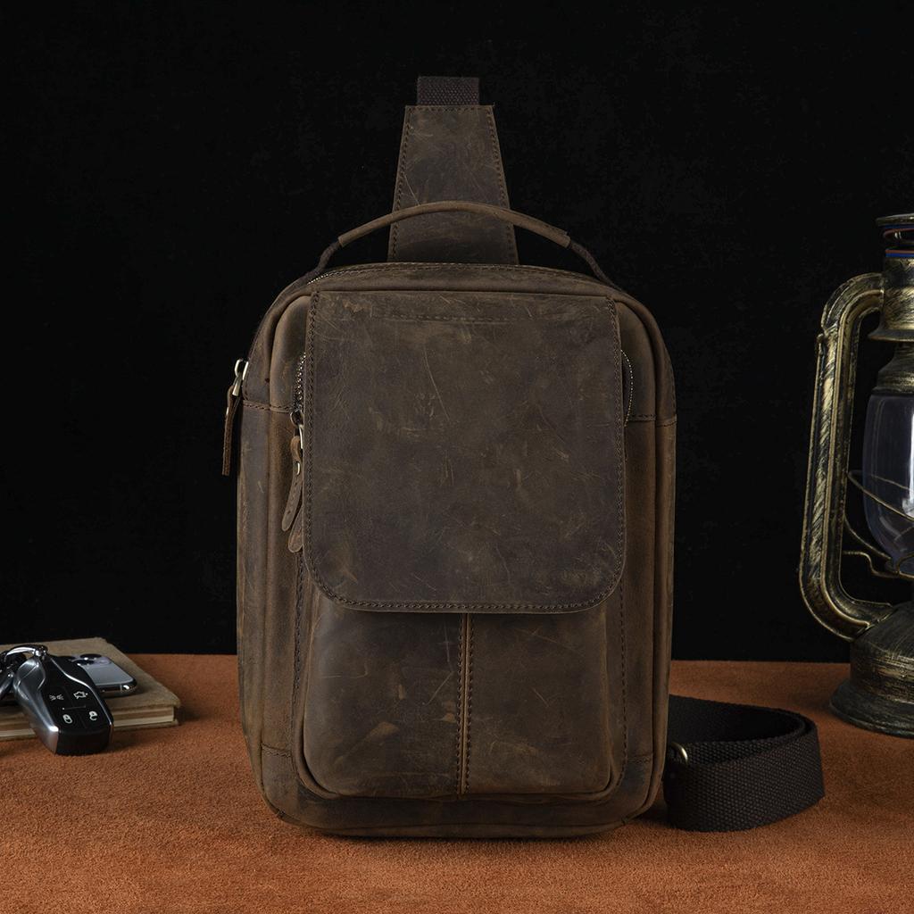 Мужская качественная кожаная повседневная модная треугольная сумка на ремне на груди 8 "Дорожная дизайнерская сумка для планшета на одно плечо Мужская сумка через плечо