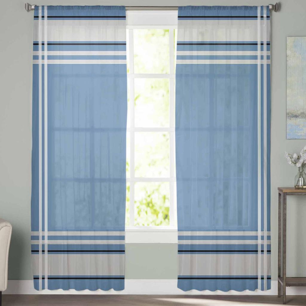Синие полосы Текстура Тюль Прозрачные Шторы Для Гостиной Спальни Кухни Для Окна Вуаль Шторы Украшения Дома