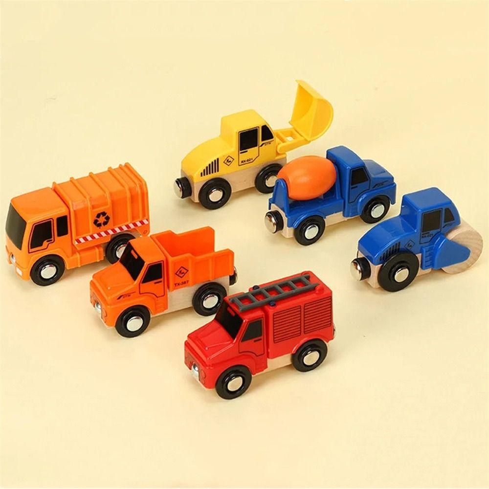 Транспортные средства Трек Железнодорожный путь Машинки Локомотив Игрушечный деревянный магнитный поезд для мальчиков и девочек