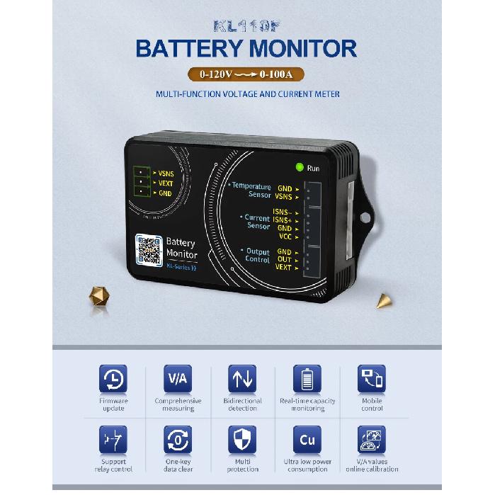 Bluetooth-монитор аккумулятора KL-F DC 0-120V 0-600A Тестер аккумулятора Вольтметр Амперметр Ваттметр Кулонметр аккумулятора Индикатор емкости