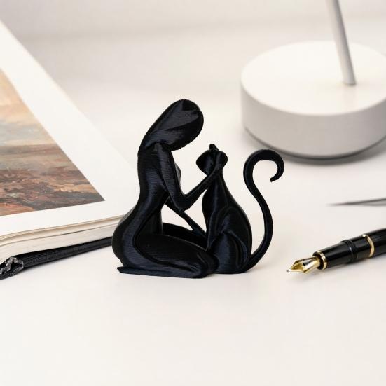 jijijing 3D Printed Sculpture, One-Piece Molding Desktop Figure, Abstract Woman Cat Art Ornament for Home Decor Gift