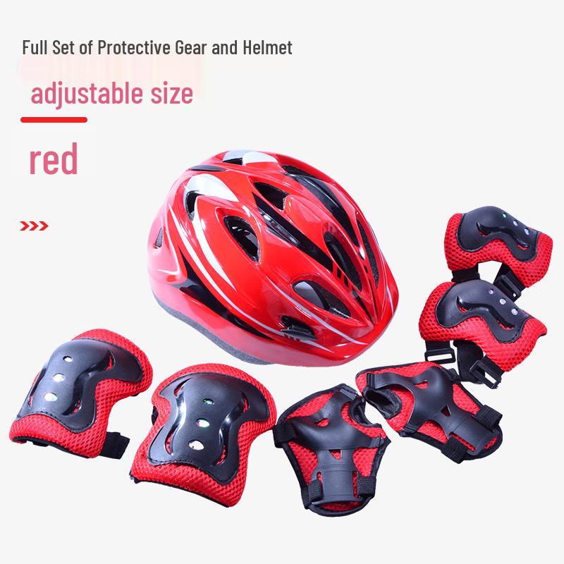 Детский комплект защитной экипировки для скейтборда и велосипеда с защитным шлемом и наколенниками