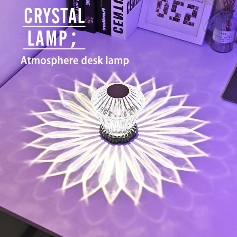 Led Crystal Table Lamp Lotus Light Projector Charging Colorful Romantic Diamond Atmosphere Night