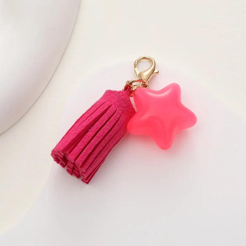 New Fashion Candy Color Five-pointed Star Keychain Pendant Korean Velvet Tassel Mobile Phone Case Pendant Pendant Small Gift