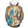 Sacred Heart Couple Hoodie, Men's Autumn Winter Fleece Sweatshirt, Classic Religious Pair Figure Print Pullover for Art Style Photo Shoots