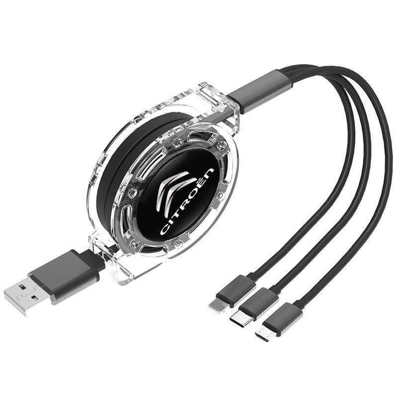 Car 3 In 1 USB Type-C Ports Fast Charger Power Data Cable For Citroen Celysee C6 C3 C5 C1 C2 C4 Aircross Picasso Cactus Berlingo MA4
